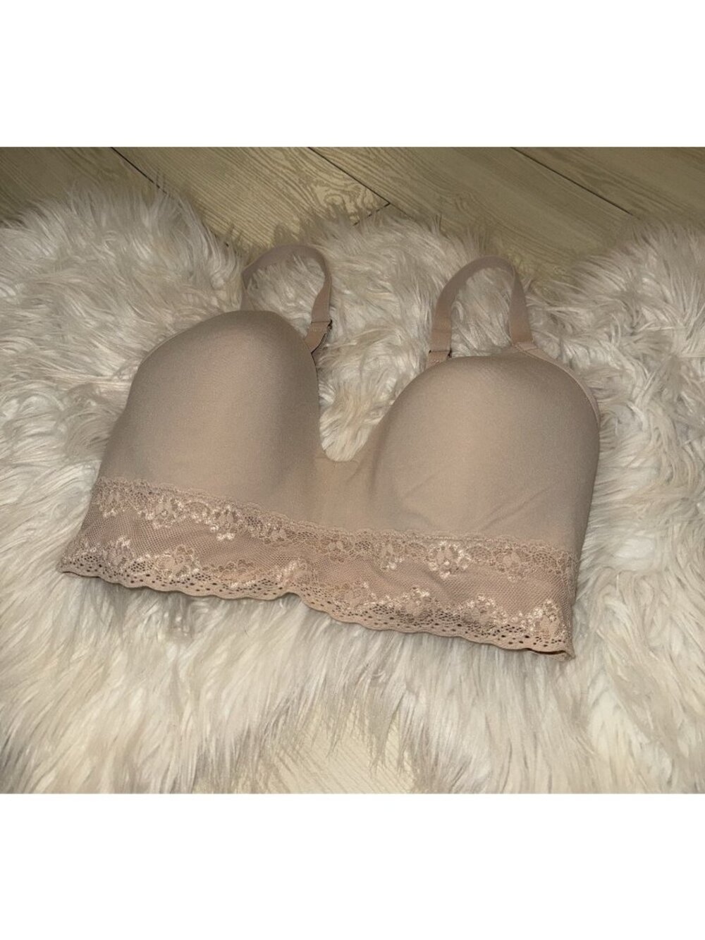 Natori Bliss Perfection Wireless Bra Lined Womens 34DDD Lace Cafe Beige 723154